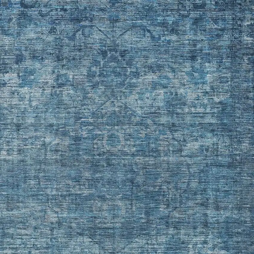 Blue And Ivory Floral Medallion Washable Indoor Outdoor Area Rug Photo 4