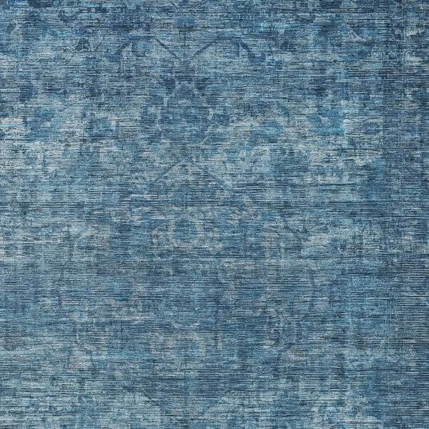 Blue And Ivory Floral Medallion Washable Indoor Outdoor Area Rug Photo 3