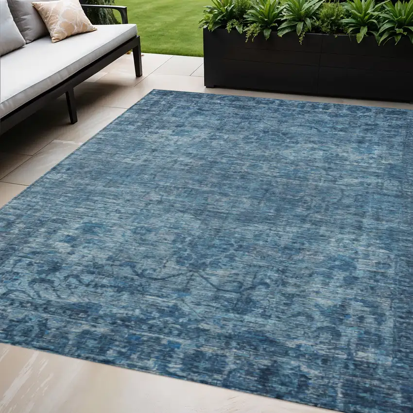 Blue And Ivory Floral Medallion Washable Indoor Outdoor Area Rug Photo 2