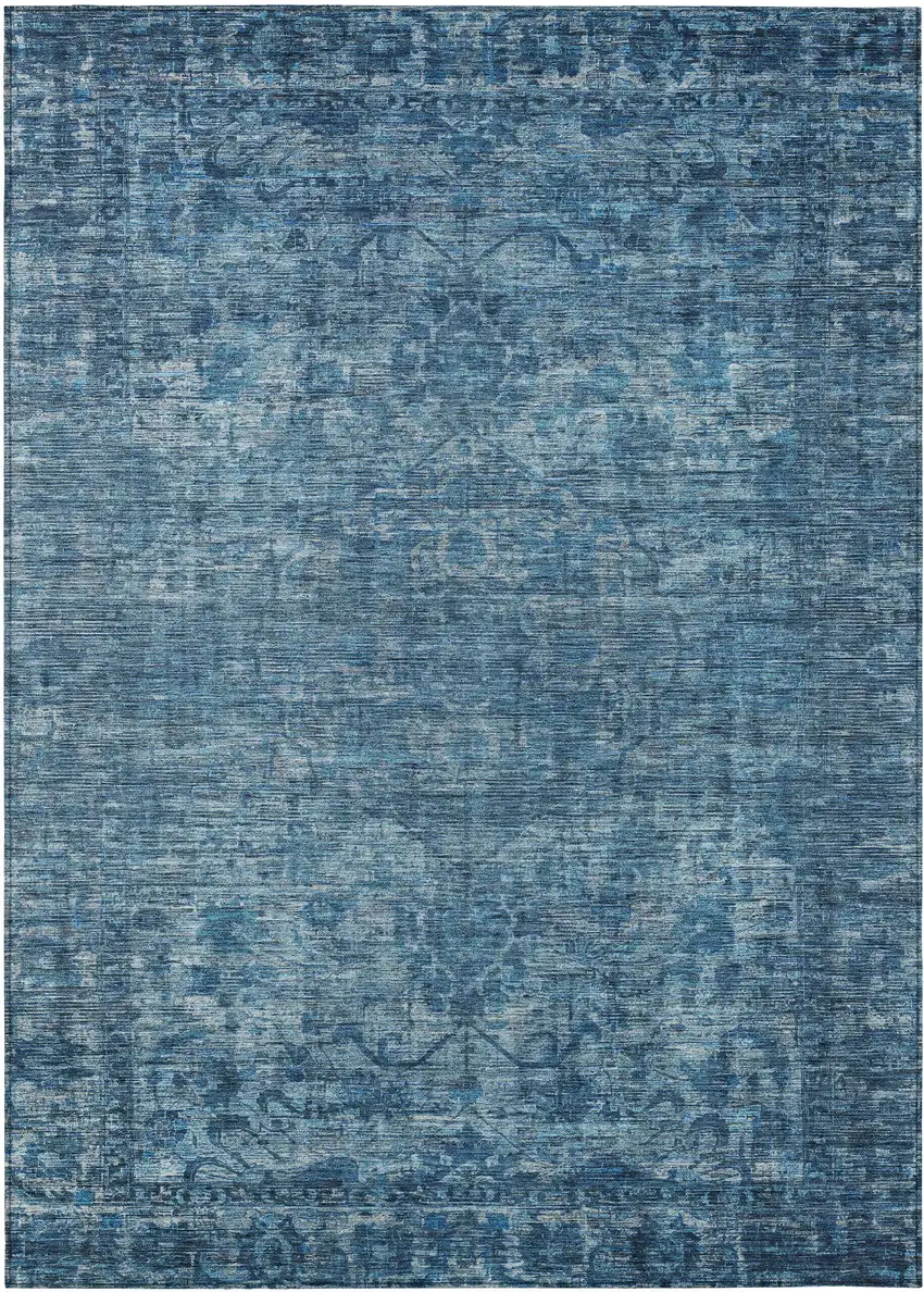 Blue And Ivory Floral Medallion Washable Indoor Outdoor Area Rug Photo 1