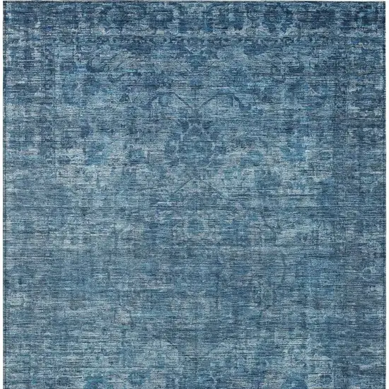 Blue And Ivory Floral Medallion Washable Indoor Outdoor Area Rug Photo 4