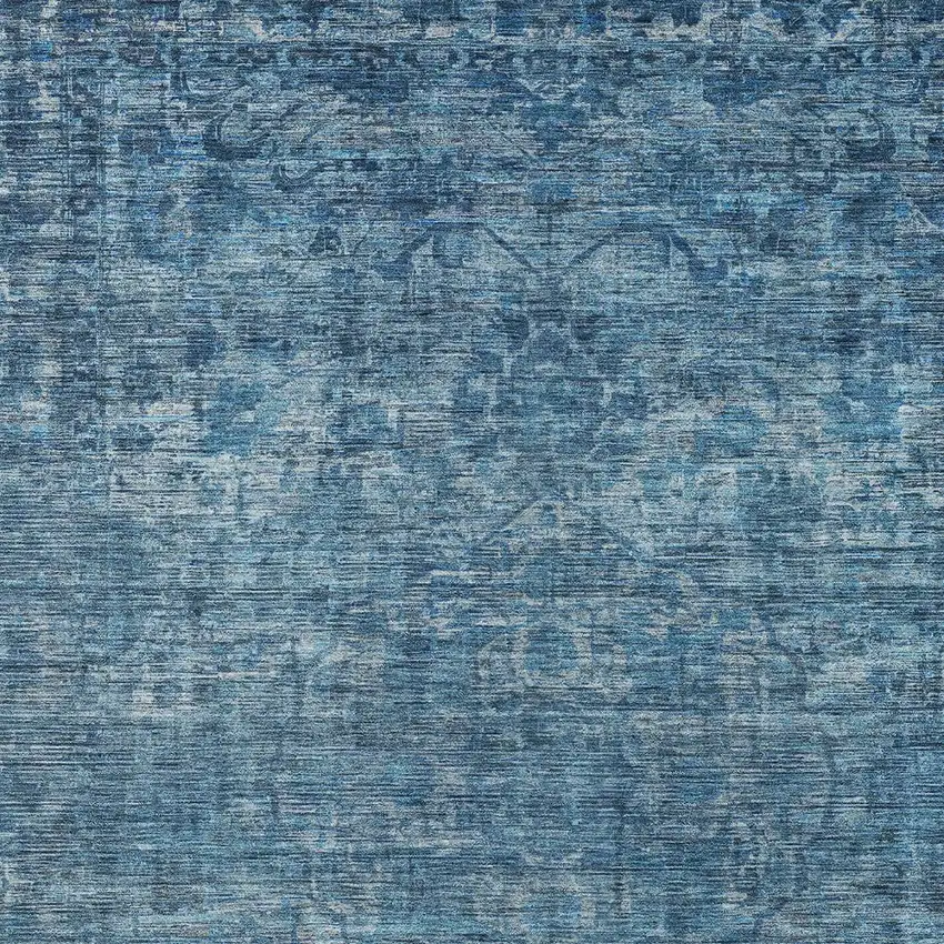 Blue And Ivory Floral Medallion Washable Indoor Outdoor Area Rug Photo 6