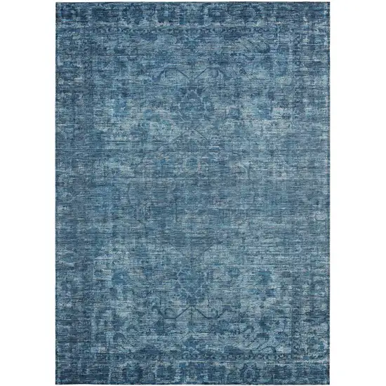 Blue And Ivory Floral Medallion Washable Indoor Outdoor Area Rug Photo 3