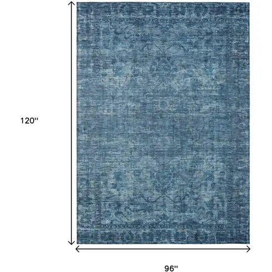 Blue And Ivory Floral Medallion Washable Indoor Outdoor Area Rug Photo 9