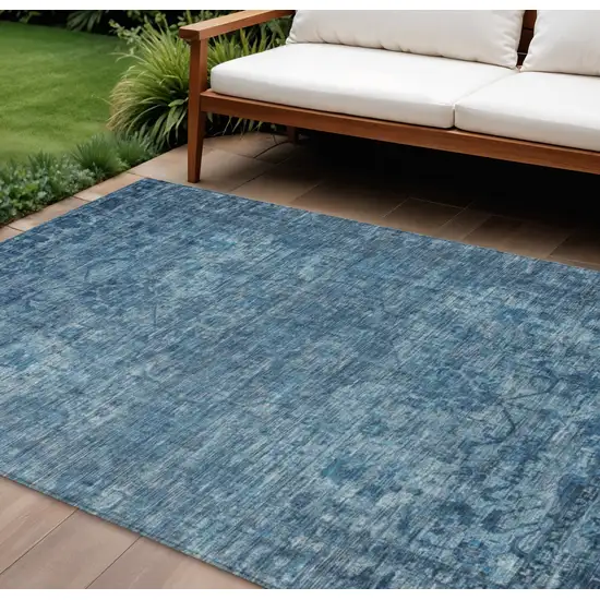 Blue And Ivory Floral Medallion Washable Indoor Outdoor Area Rug Photo 2