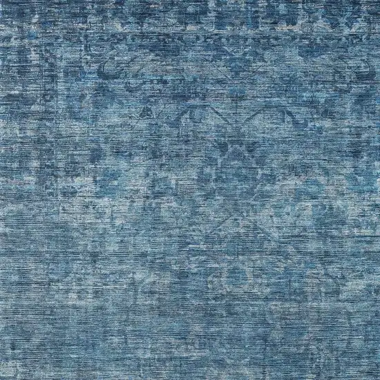 Blue And Ivory Floral Medallion Washable Indoor Outdoor Area Rug Photo 4