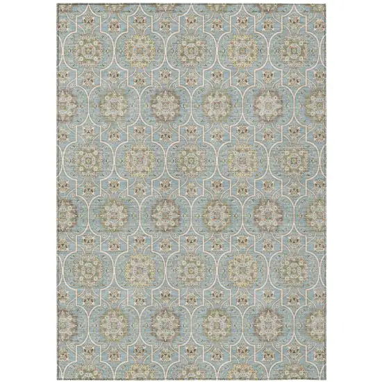 Blue And Ivory Floral Medallion Washable Indoor Outdoor Area Rug Photo 2