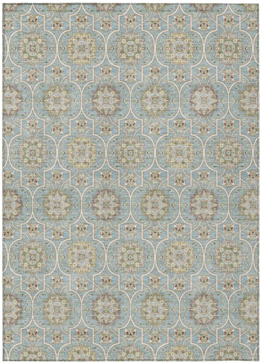 Blue And Ivory Floral Medallion Washable Indoor Outdoor Area Rug Photo 2