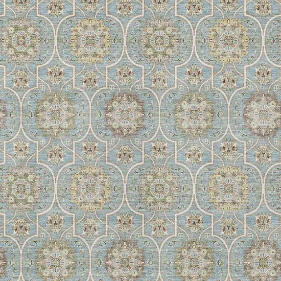 Blue And Ivory Floral Medallion Washable Indoor Outdoor Area Rug Photo 3