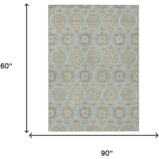 Blue And Ivory Floral Medallion Washable Indoor Outdoor Area Rug Photo 9