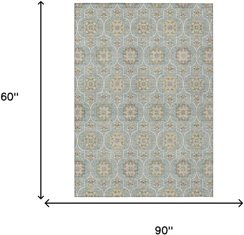 Blue And Ivory Floral Medallion Washable Indoor Outdoor Area Rug Photo 9