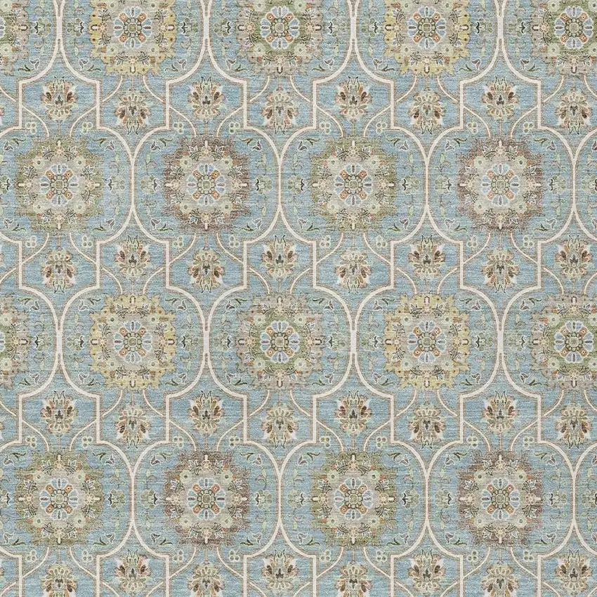 Blue And Ivory Floral Medallion Washable Indoor Outdoor Area Rug Photo 5