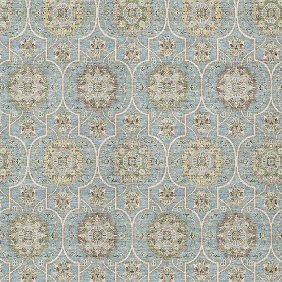 Blue And Ivory Floral Medallion Washable Indoor Outdoor Area Rug Photo 5