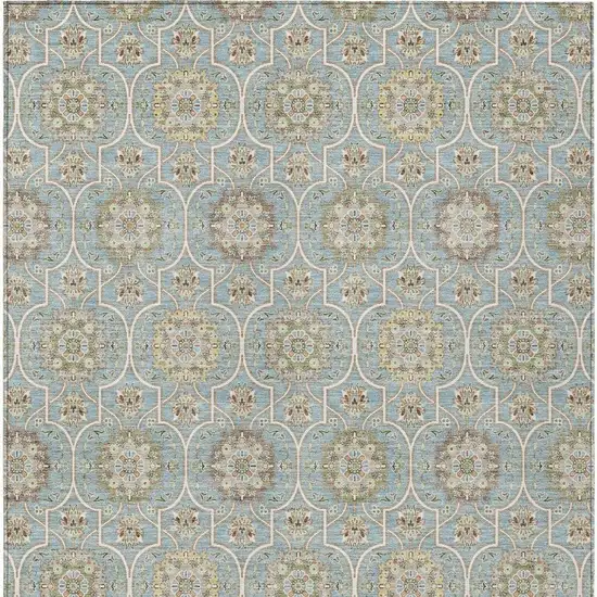 Blue And Ivory Floral Medallion Washable Indoor Outdoor Area Rug Photo 6