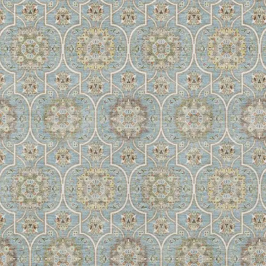 Blue And Ivory Floral Medallion Washable Indoor Outdoor Area Rug Photo 3