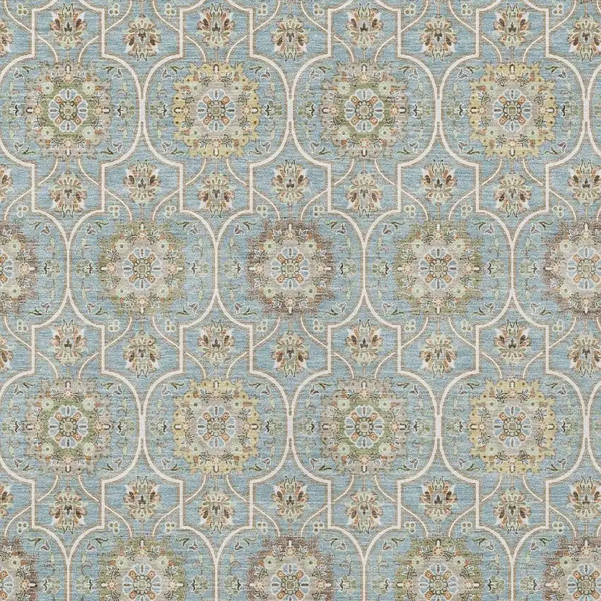 Blue And Ivory Floral Medallion Washable Indoor Outdoor Area Rug Photo 3