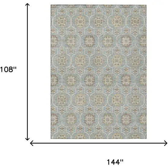 Blue And Ivory Floral Medallion Washable Indoor Outdoor Area Rug Photo 9