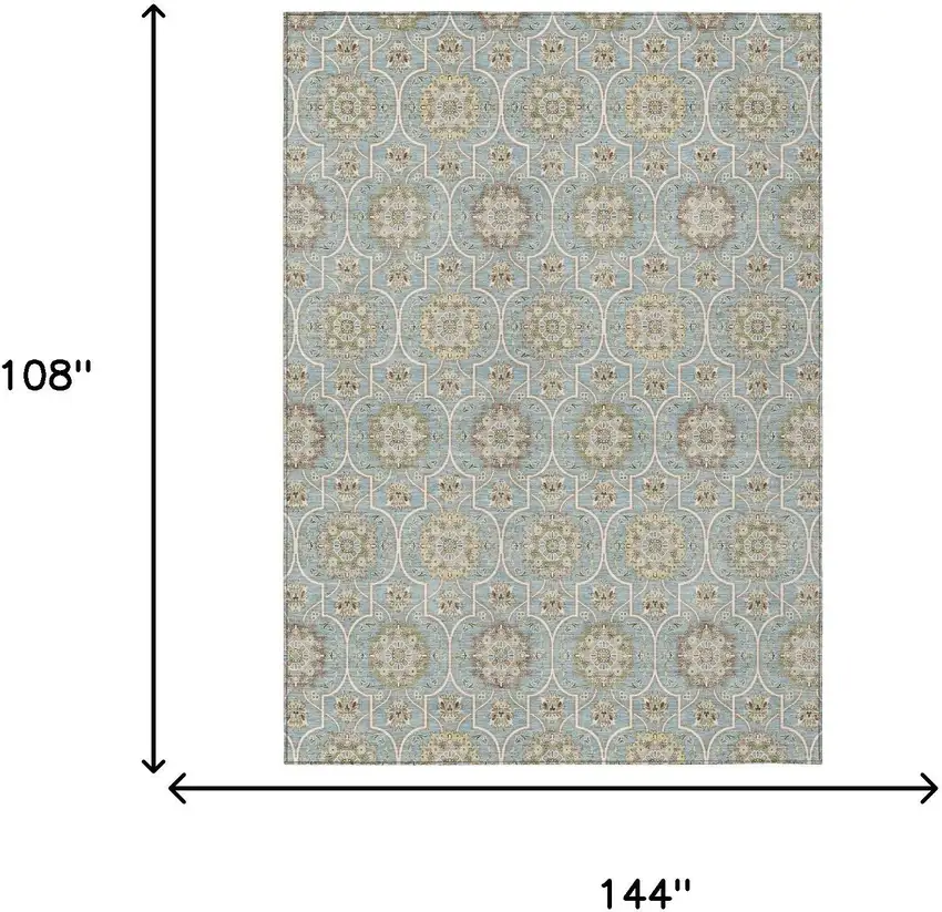 Blue And Ivory Floral Medallion Washable Indoor Outdoor Area Rug Photo 9