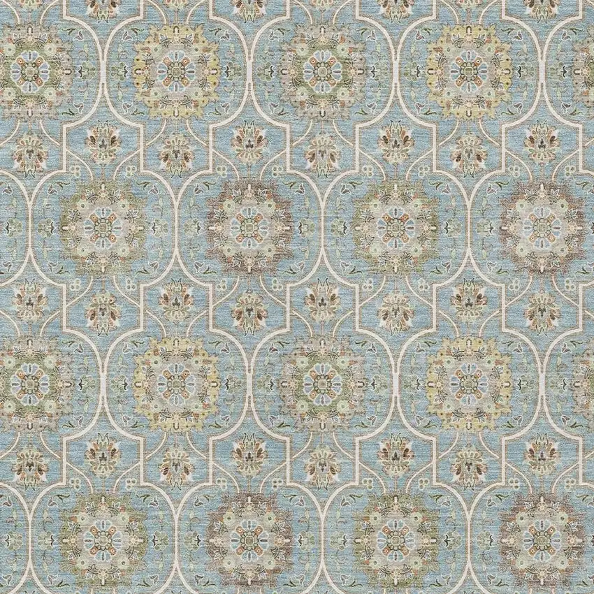 Blue And Ivory Floral Medallion Washable Indoor Outdoor Area Rug Photo 5