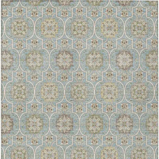 Blue And Ivory Floral Medallion Washable Indoor Outdoor Area Rug Photo 4