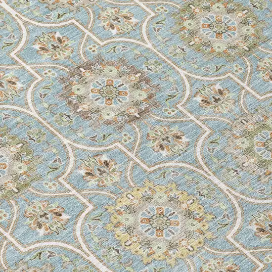 Blue And Ivory Floral Medallion Washable Indoor Outdoor Area Rug Photo 8