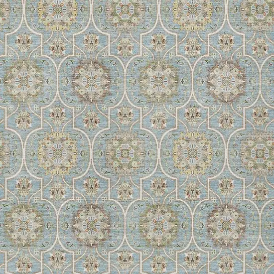 Blue And Ivory Floral Medallion Washable Indoor Outdoor Area Rug Photo 3