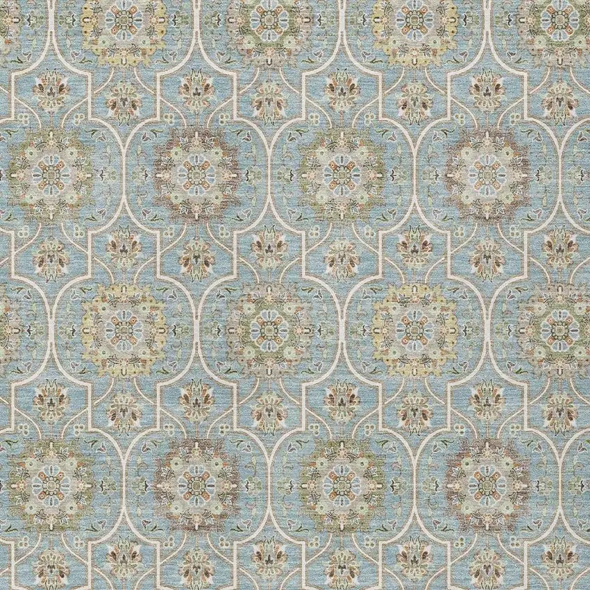 Blue And Ivory Floral Medallion Washable Indoor Outdoor Area Rug Photo 3