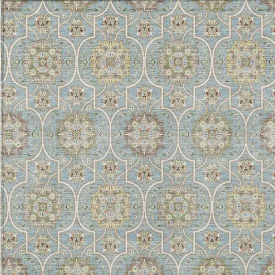 Blue And Ivory Floral Medallion Washable Indoor Outdoor Area Rug Photo 5