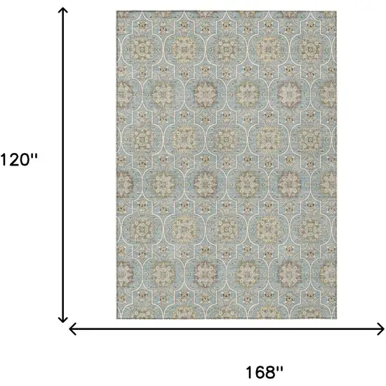 Blue And Ivory Floral Medallion Washable Indoor Outdoor Area Rug Photo 9