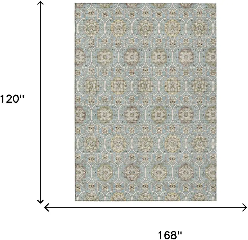 Blue And Ivory Floral Medallion Washable Indoor Outdoor Area Rug Photo 9
