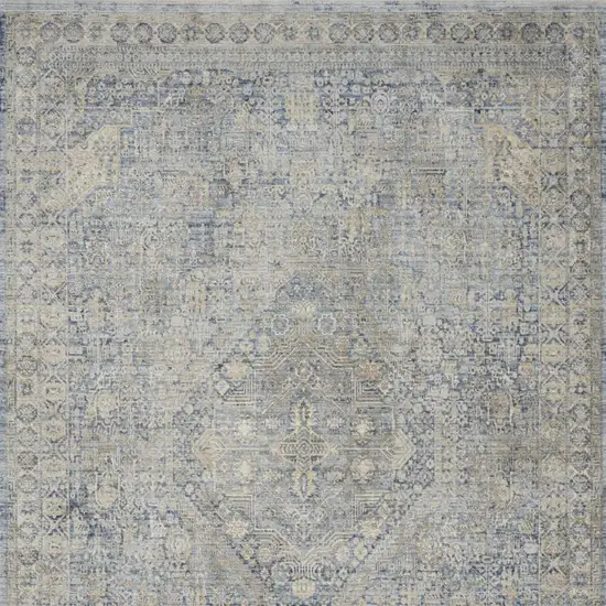 Blue And Ivory Floral Non Skid Area Rug With Fringe Photo 6