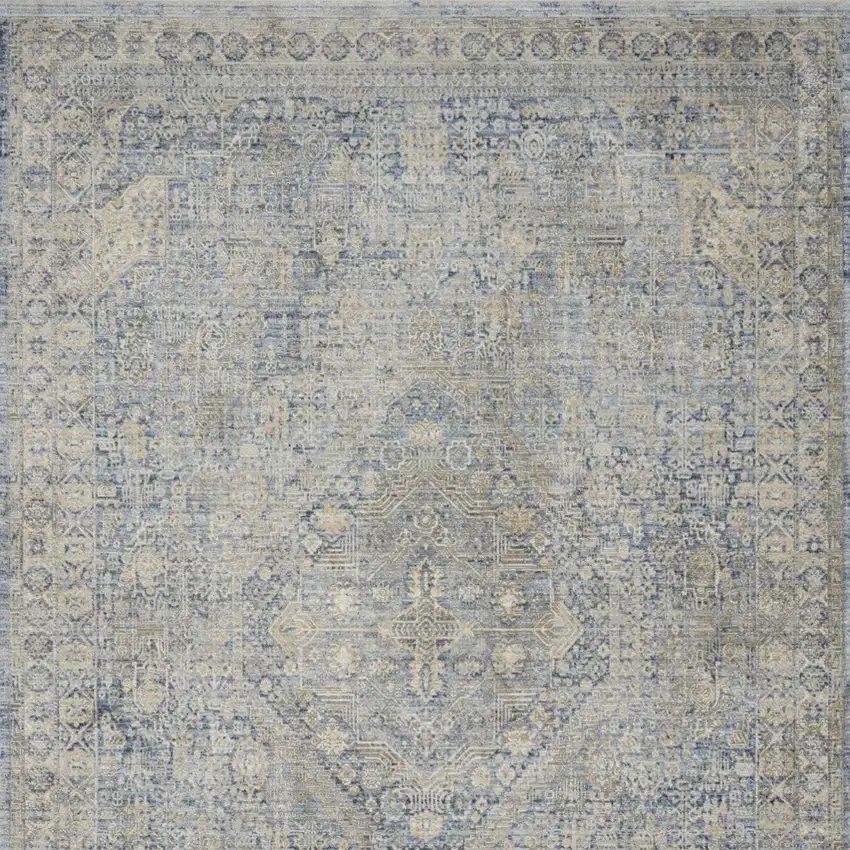 Blue And Ivory Floral Non Skid Area Rug With Fringe Photo 6