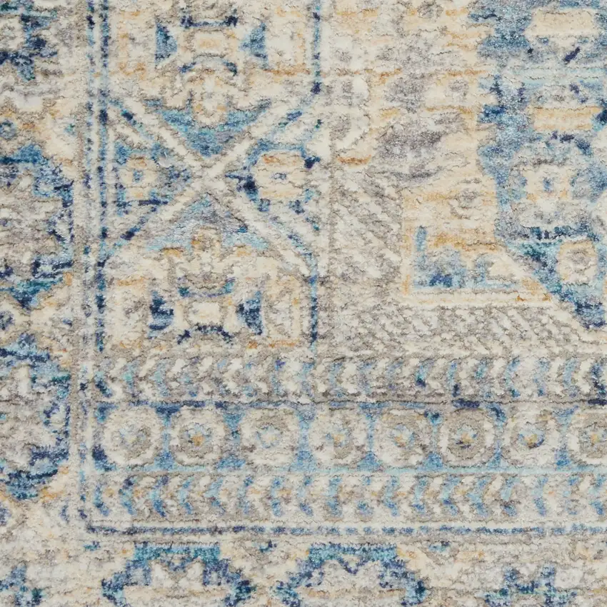 Blue And Ivory Floral Non Skid Area Rug With Fringe Photo 2