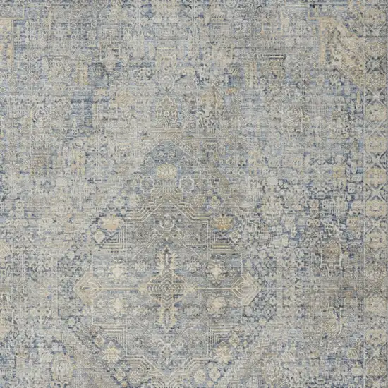 Blue And Ivory Floral Non Skid Area Rug With Fringe Photo 5