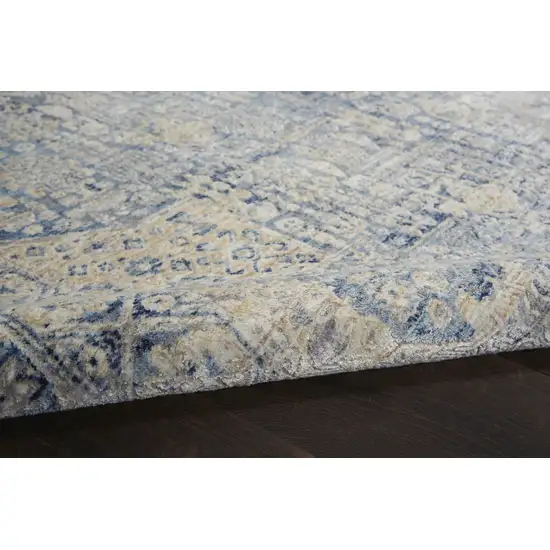 Blue And Ivory Floral Non Skid Area Rug With Fringe Photo 7