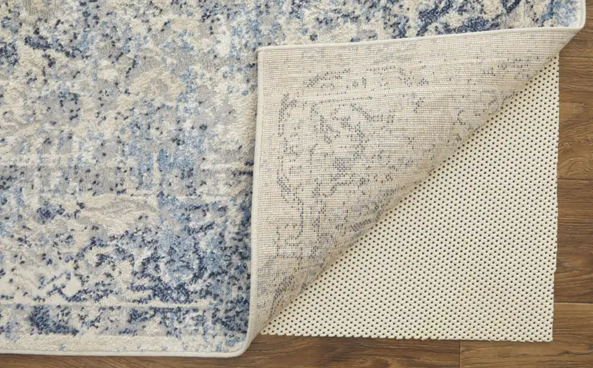 Blue And Ivory Floral Power Loom Distressed Area Rug Photo 3