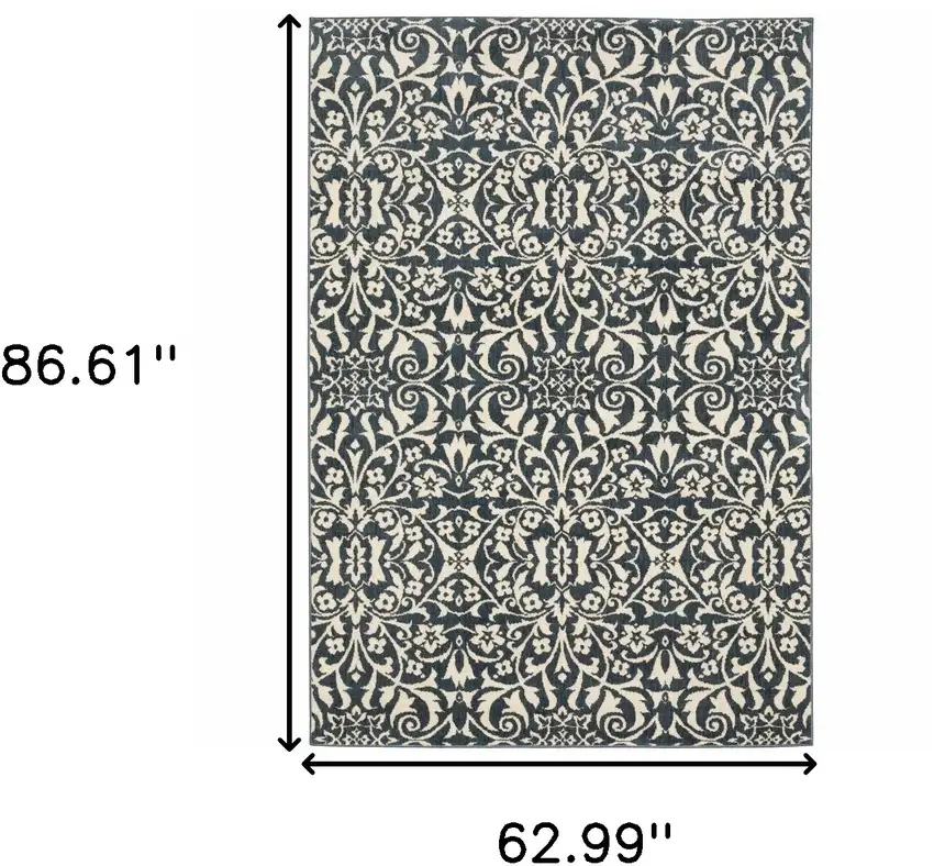 Blue And Ivory Floral Power Loom Stain Resistant Area Rug Photo 10