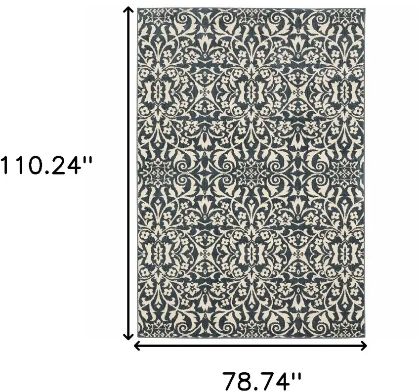Blue And Ivory Floral Power Loom Stain Resistant Area Rug Photo 10