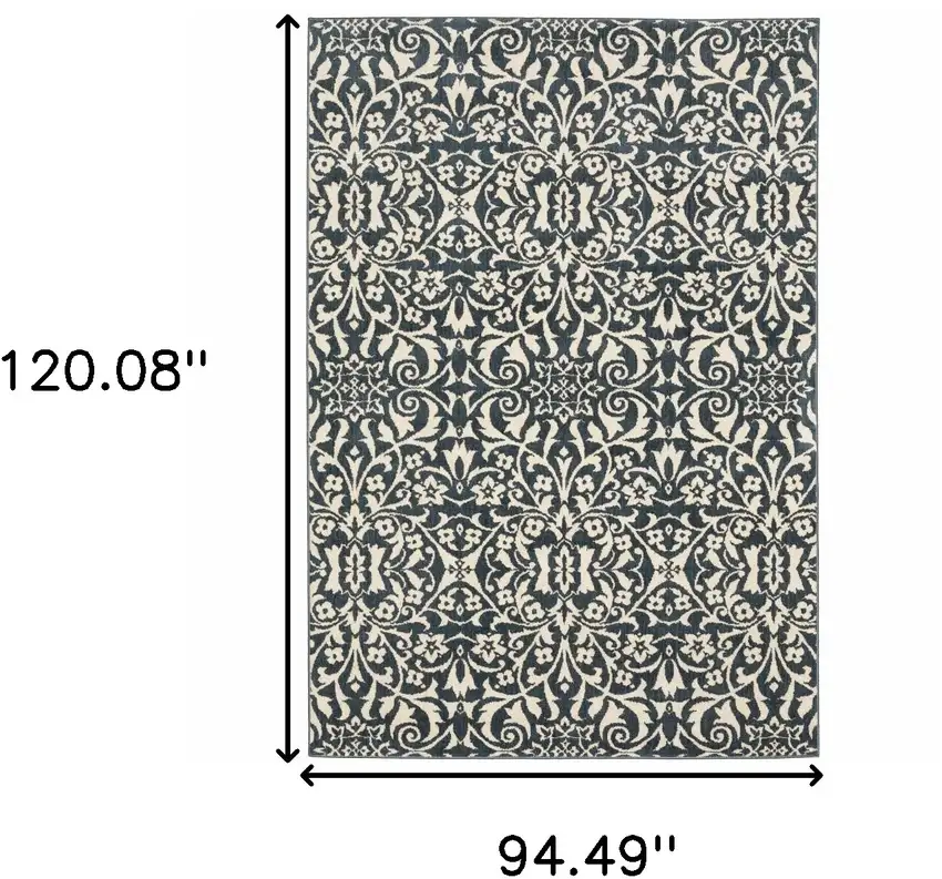 Blue And Ivory Floral Power Loom Stain Resistant Area Rug Photo 10