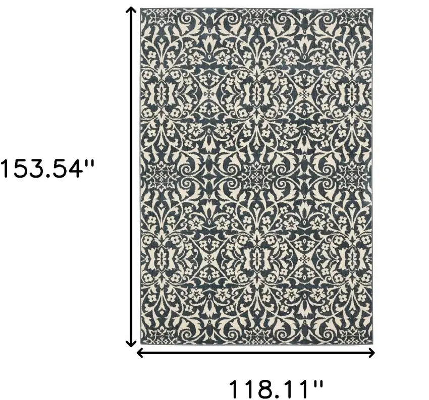 Blue And Ivory Floral Power Loom Stain Resistant Area Rug Photo 10