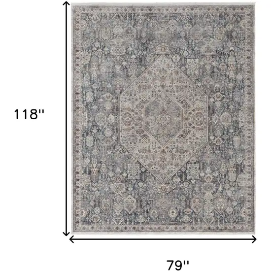 Blue And Ivory Floral Power Loom Stain Resistant Area Rug Photo 3