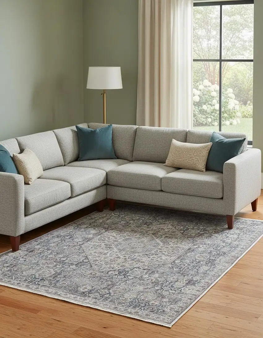 Blue And Ivory Floral Power Loom Stain Resistant Area Rug Photo 1