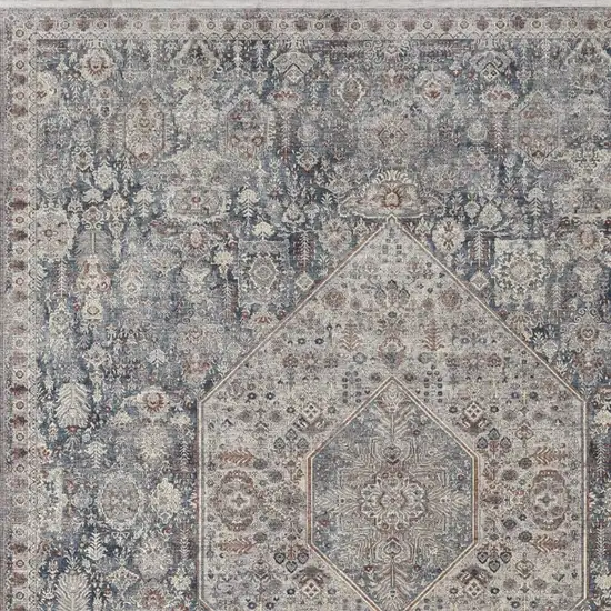 Blue And Ivory Floral Power Loom Stain Resistant Area Rug Photo 3