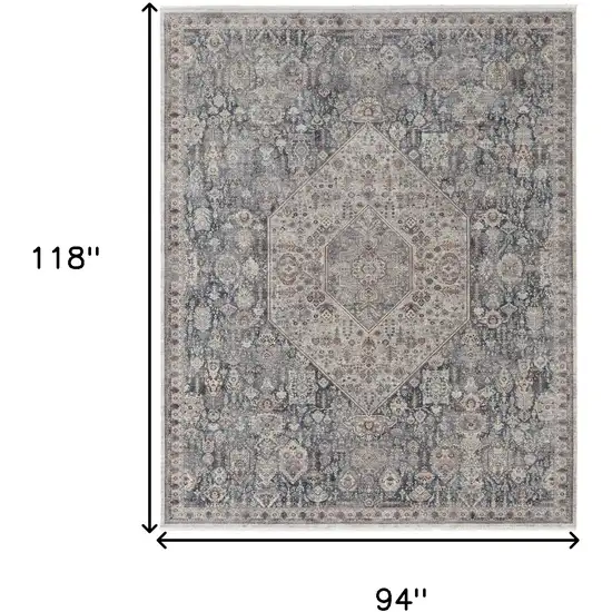 Blue And Ivory Floral Power Loom Stain Resistant Area Rug Photo 9