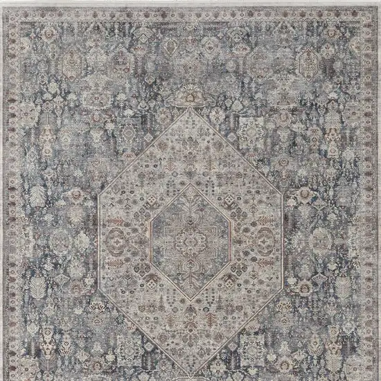 Blue And Ivory Floral Power Loom Stain Resistant Area Rug Photo 4