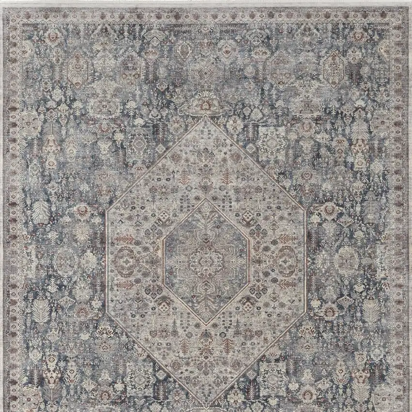 Blue And Ivory Floral Power Loom Stain Resistant Area Rug Photo 4