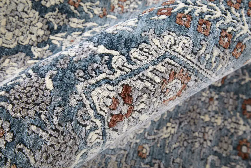 Blue And Ivory Floral Power Loom Stain Resistant Area Rug Photo 7