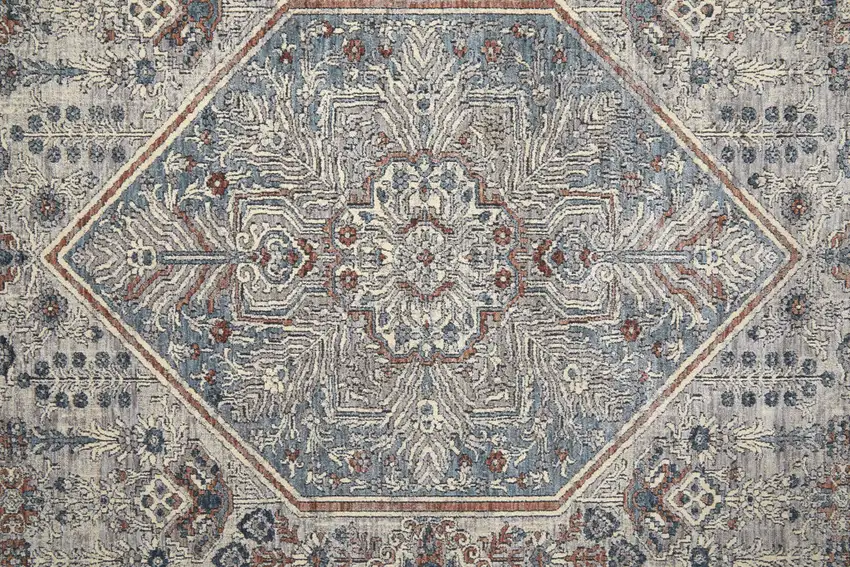 Blue And Ivory Floral Power Loom Stain Resistant Area Rug Photo 4