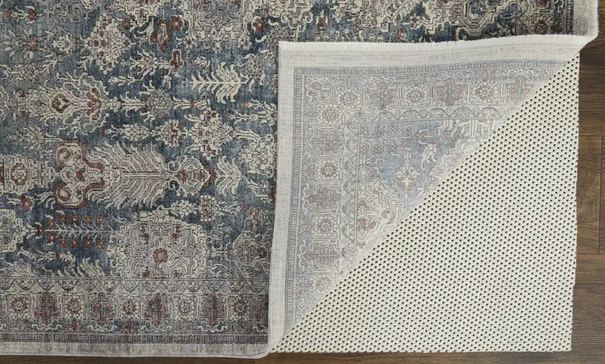 Blue And Ivory Floral Power Loom Stain Resistant Area Rug Photo 6