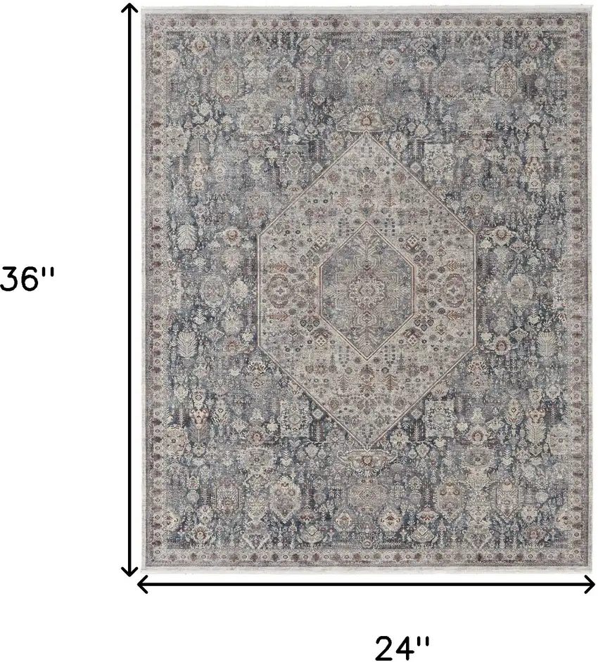 Blue and Ivory Floral Power Loom Area Rug Photo 3